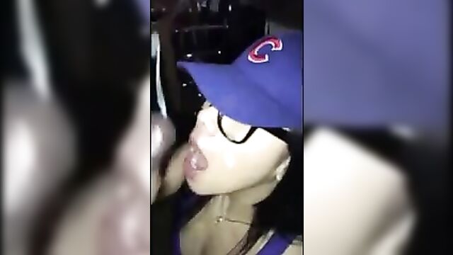 Amateaur Asian slut taking cum on her face,glasses and hat