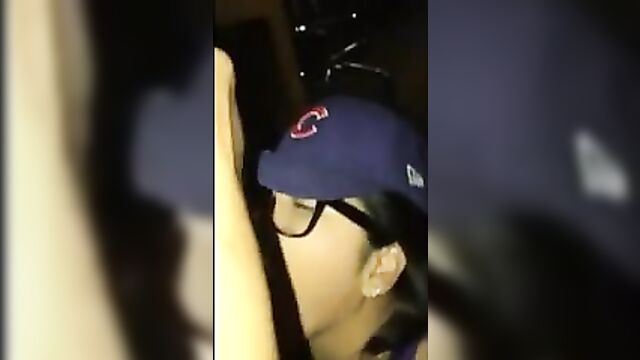 Amateaur Asian slut taking cum on her face,glasses and hat