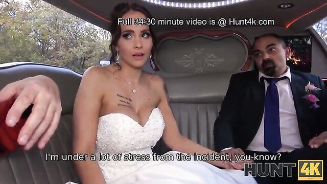 HUNT4K. Excited girl in wedding dress fools around with not her future hubby
