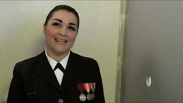 NAVY GIRL MORENA GETS DOUBLE FACIAL AT GLORYHOLE