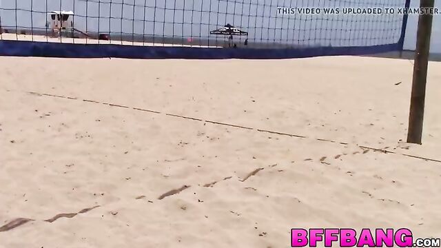 Teenage cockriders facialized after beach volleyball