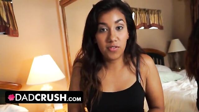 Dad Crush - Sexy Teen Caught Stepdad Jerking Off Offers Her Pussy To Help Him Cum