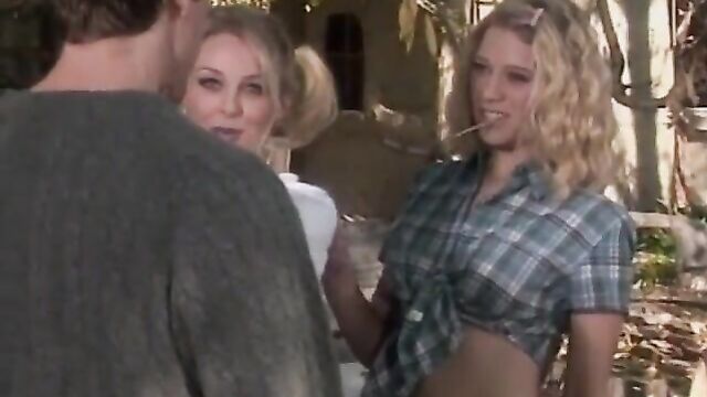 Redneck finds two beautiful blondes playing banjo on a ranch