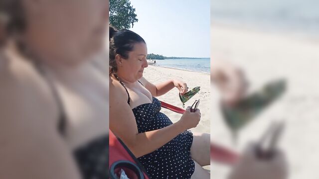 Slutty Horny Wife Flashes BIG TITS at a Public Beach!!!