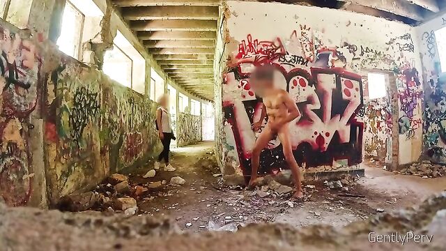 Urbex flashing with handjob. A cute nasty girl loves my cock