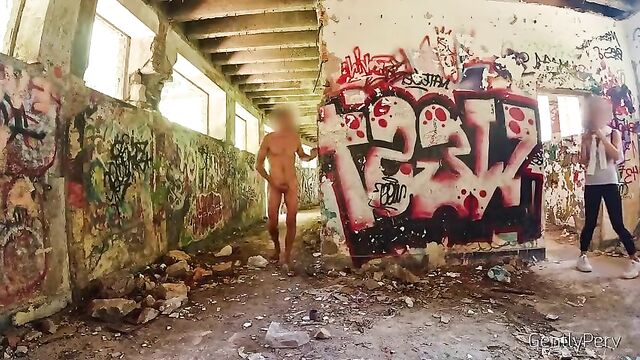 Urbex flashing with handjob. A cute nasty girl loves my cock