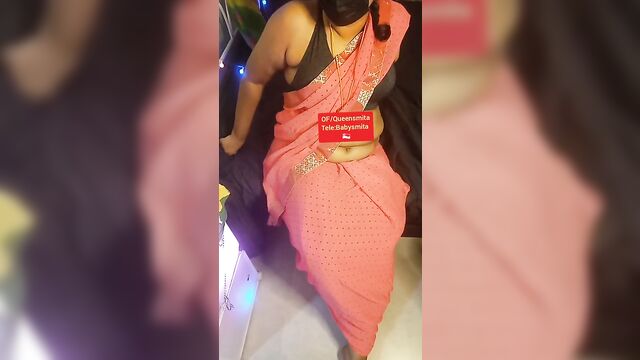 Pink saree seduction by tamil mum