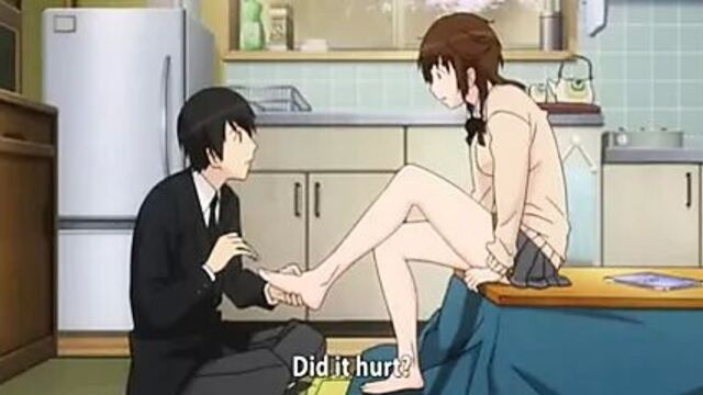 Anime foot fetish scene, nail clipping