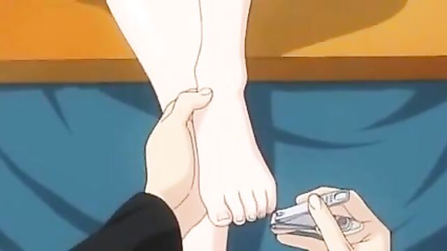 Anime foot fetish scene, nail clipping