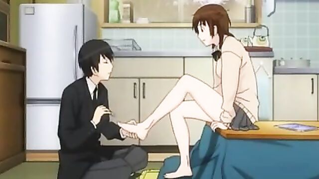 Anime foot fetish scene, nail clipping