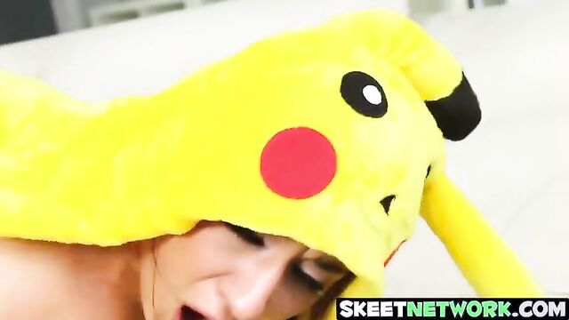 Sexy teen with pokemon costume gets pussy smashed hard