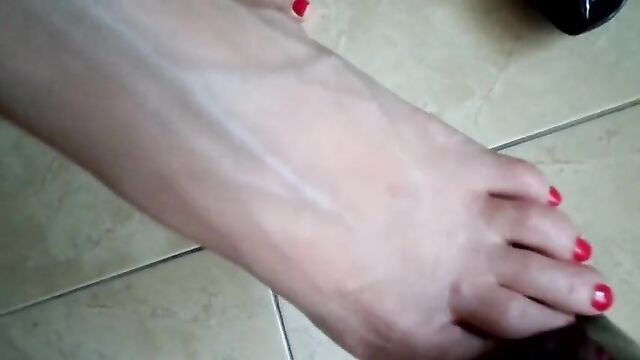 My Fingers with Red Pedicure! Shoe Swing! Bare Feet!