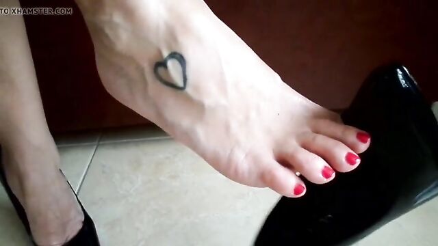 My Fingers with Red Pedicure! Shoe Swing! Bare Feet!
