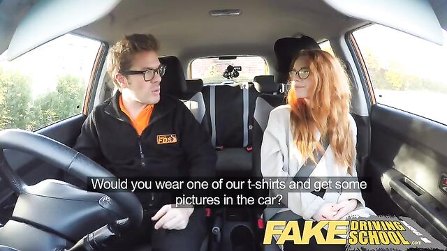 Fake Driving School Creampie in nerdy ginger teen hairy muff