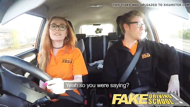 Fake Driving School Creampie in nerdy ginger teen hairy muff